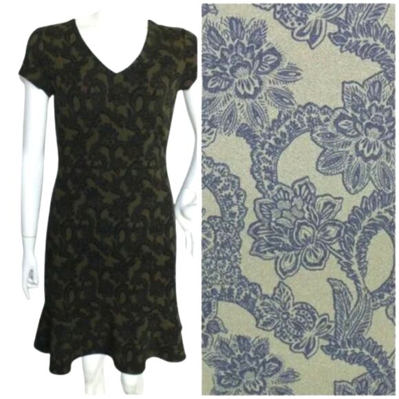 BANANA REPUBLIC FACTORY Dress, 4, Olive Floral, Ruffle hem, Short sleeve - Picture 1 of 15